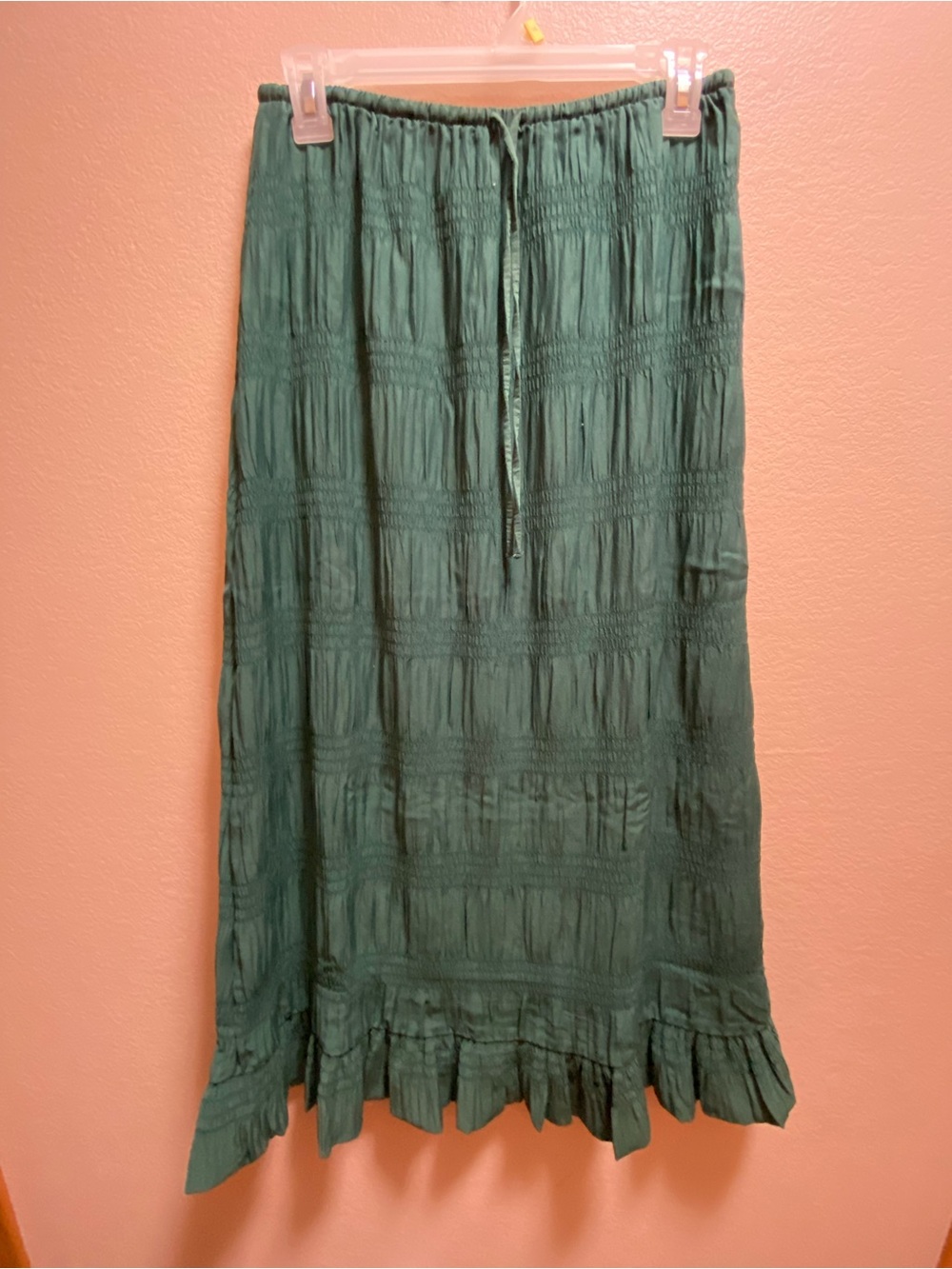 Me by Jennie Garth Smocked Estate Green Maxi Southampton Skirt Ruffle Hem XXSP